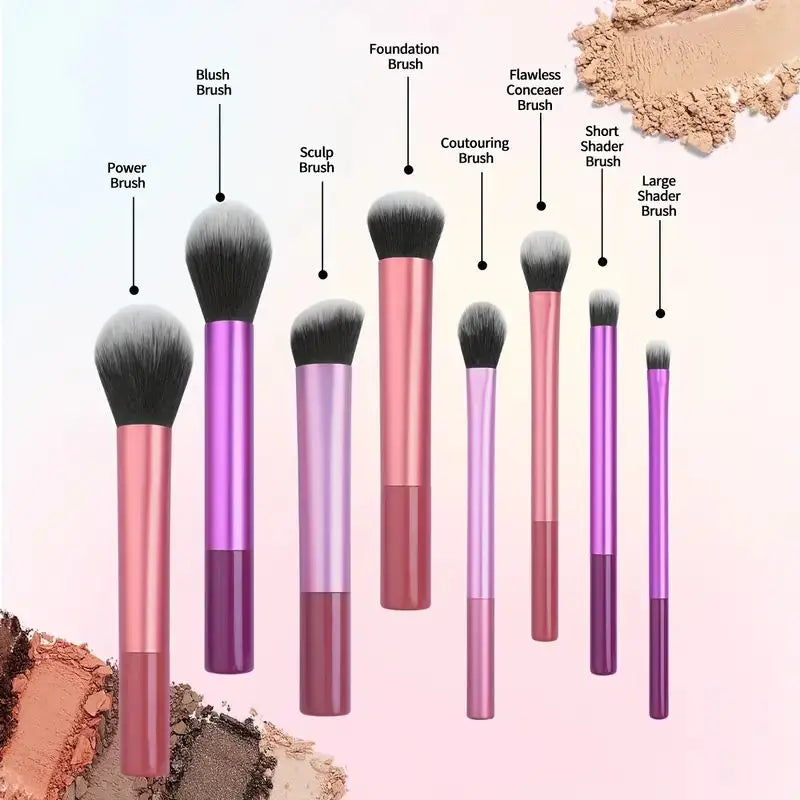 8pcs Pro Easy to Clean, Makeup Brush Set - Soft, Premium Synthetic Hair, Cruelty-Free, Foundation, Blush, Eyeshadow