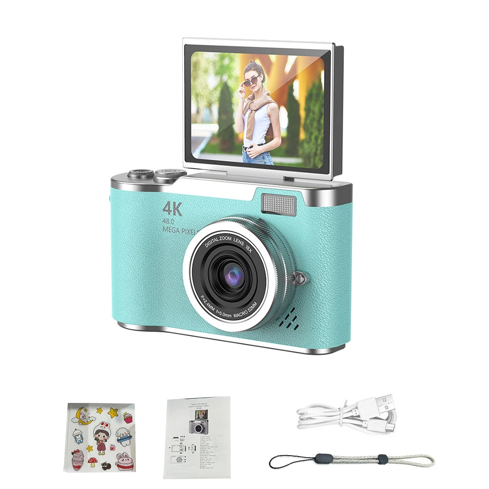 4K CCD 8X Digital Zoom Digital Camera for Student 48MP Compact Digital Photography Camera 180 Flip Screen Selfile Camera