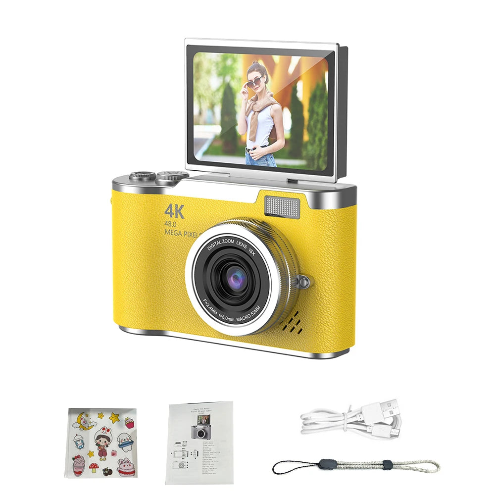 4K CCD 8X Digital Zoom Digital Camera for Student 48MP Compact Digital Photography Camera 180 Flip Screen Selfile Camera